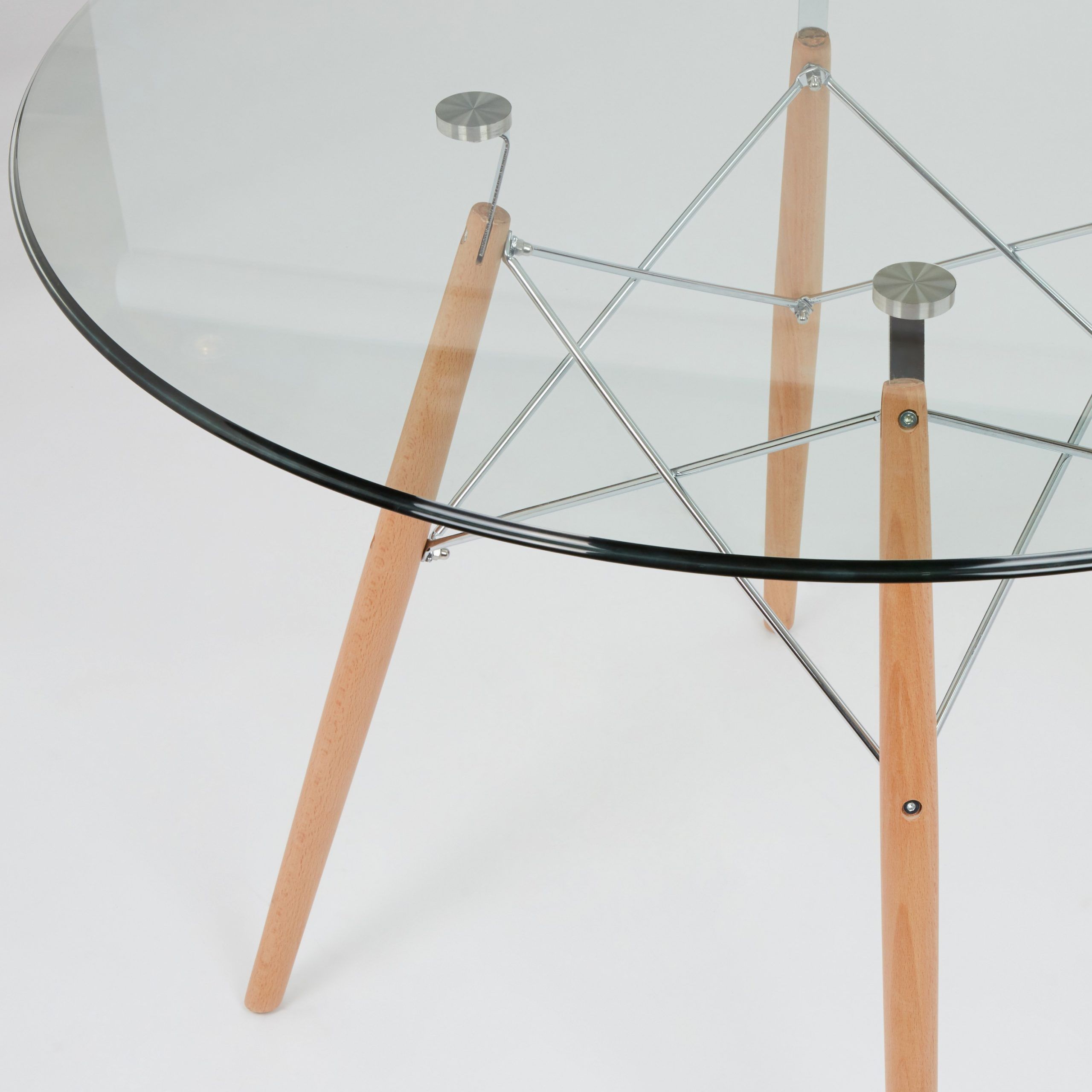 Eames Style Dining Tables With Chromed Leg And Tempered Glass Top In Most Recent Dining Glass Table With Beechwood Legs (size: 100cm (View 12 of 25)