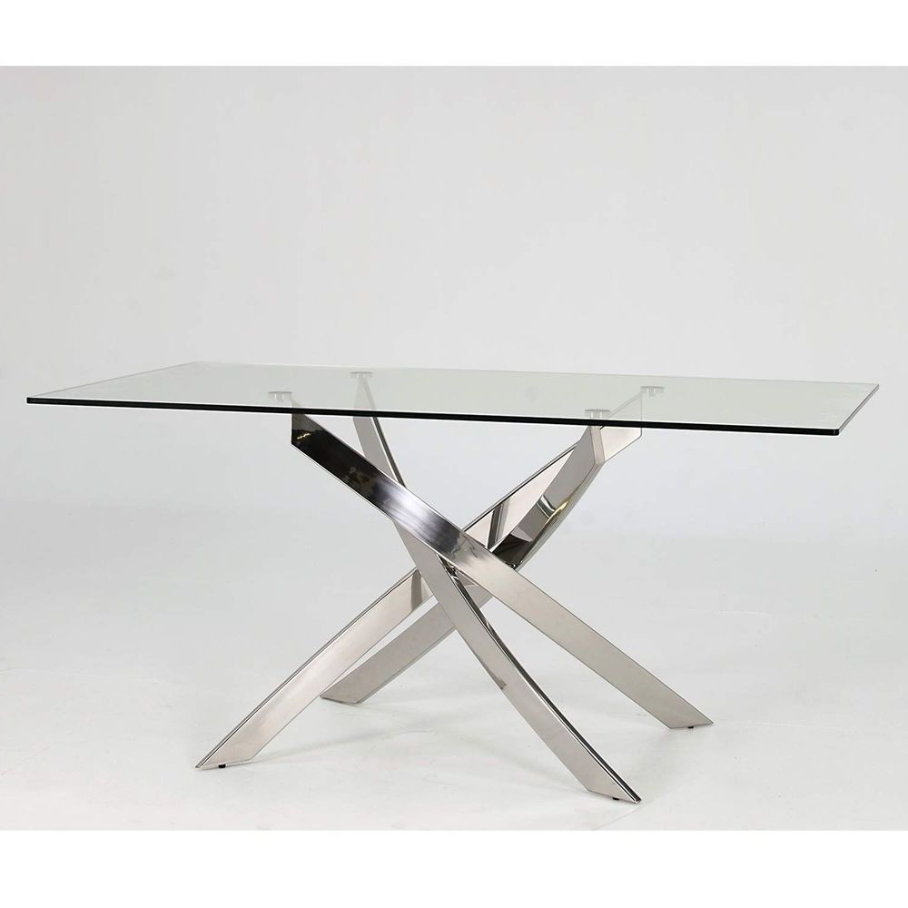 Famous Steel And Glass Rectangle Dining Tables Regarding 4 Seater Dining Table Rectangle Glass Top Stainless Steel (View 11 of 25)
