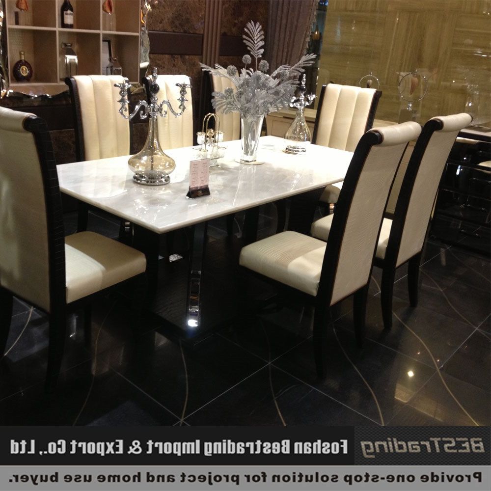 Fashionable Dining Tables With White Marble Top Throughout Modern Nature White Marble Top Stainless Steel Dining Table 2.2m – Buy  Stainless Steel Dining Table Designs Product On Alibaba (Photo 5 of 25)