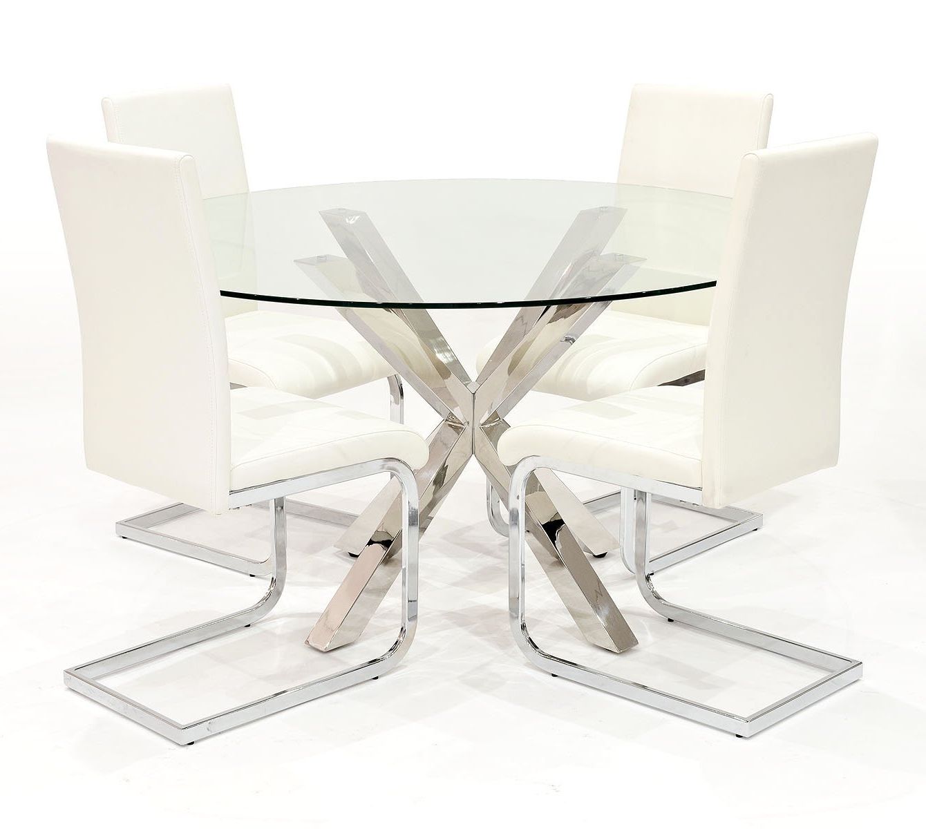 Febland Crossley Round Dining Table With Six Chairs: Amazon For Most Recently Released Eames Style Dining Tables With Chromed Leg And Tempered Glass Top (View 14 of 25)