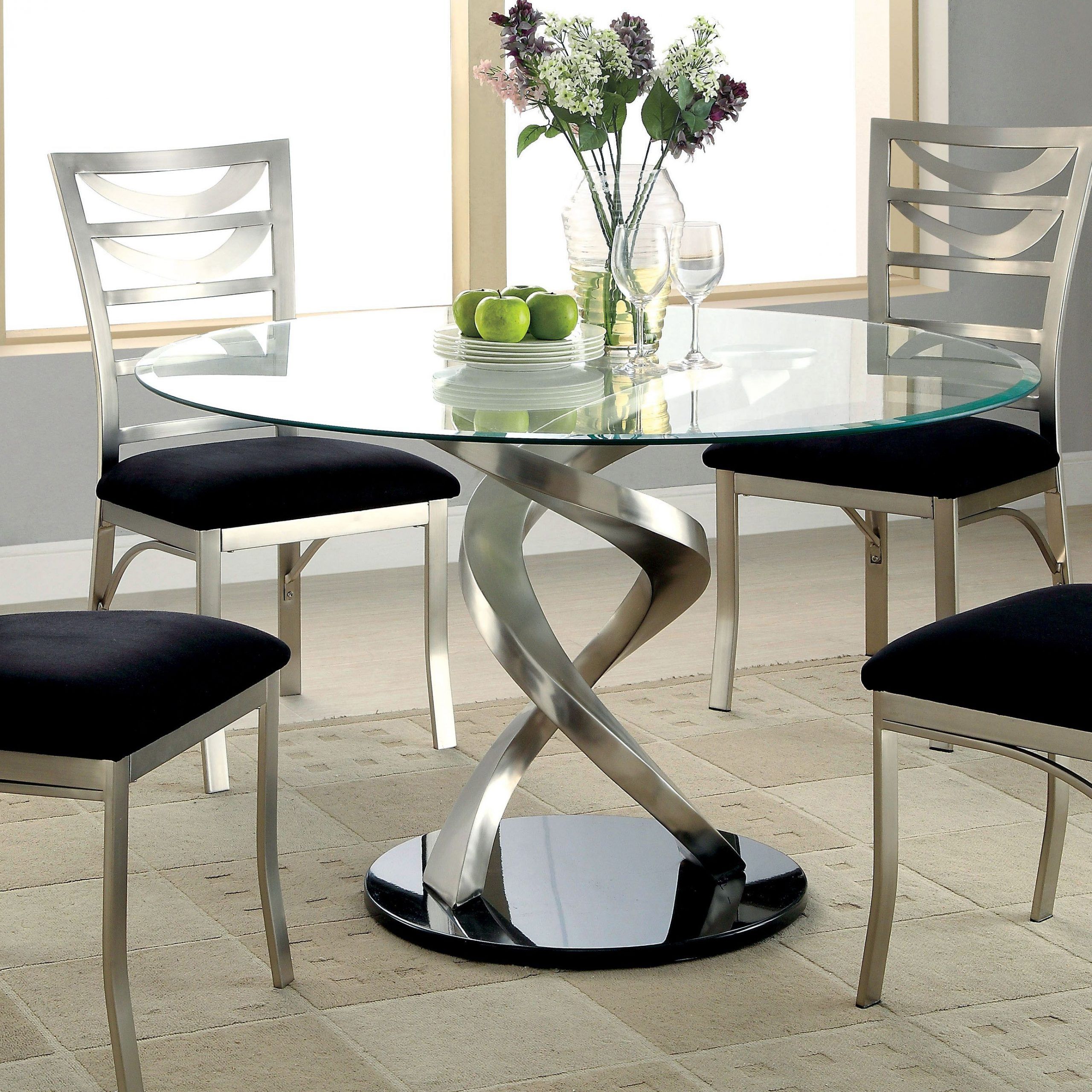 Furniture Of America Sculpture I Contemporary Glass Top Inside Current Modern Round Glass Top Dining Tables (Photo 2 of 25)