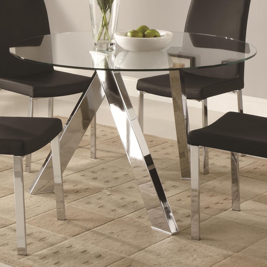 Glass Top Dining Tables With Wood Base Furniture Beautiful In Well Known 4 Seater Round Wooden Dining Tables With Chrome Legs (View 3 of 25)