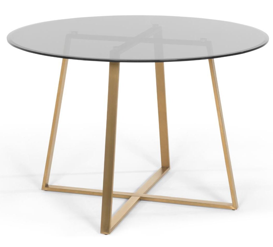 Haku Round Large Dining Table, Brass And Smoked Glass With Regard To 2019 Smoked Oval Glasstop Dining Tables (Photo 1 of 25)