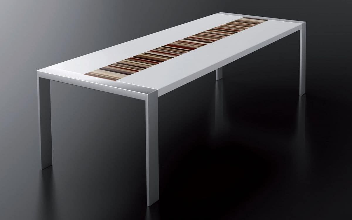Lacquered White Table, Brushed Steel Frame, Rectangular Top In 2019 Dining Tables With Brushed Stainless Steel Frame (View 9 of 25)