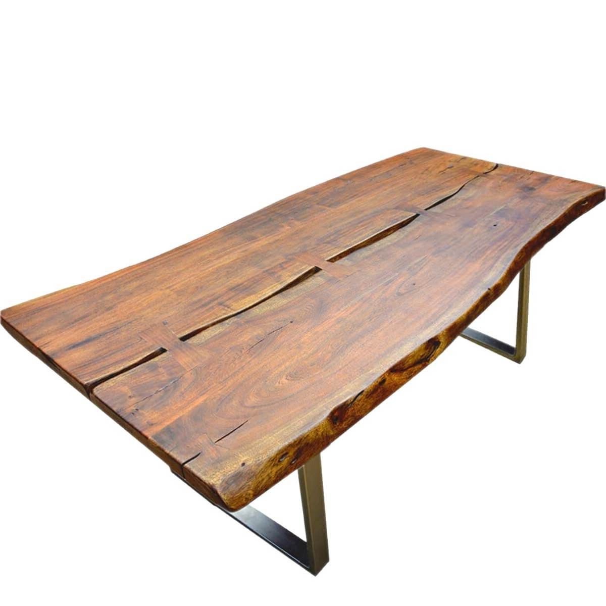 Latest Acacia Wood Top Dining Tables With Iron Legs On Raw Metal Pertaining To Live Edge Acacia Wood & Iron Rustic Large Dining Table (View 7 of 25)