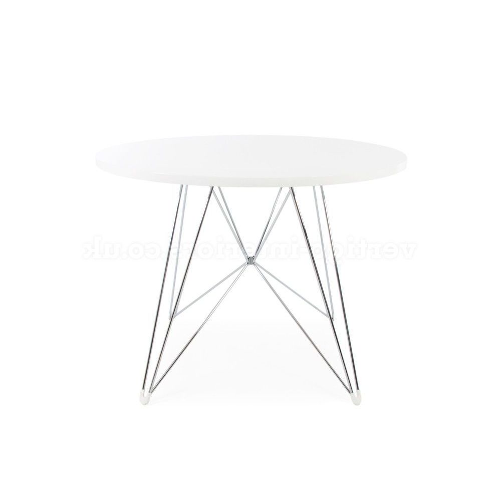 Mid Century Modern Eames Style White Round Dining Table In Trendy Eames Style Dining Tables With Chromed Leg And Tempered Glass Top (View 4 of 25)