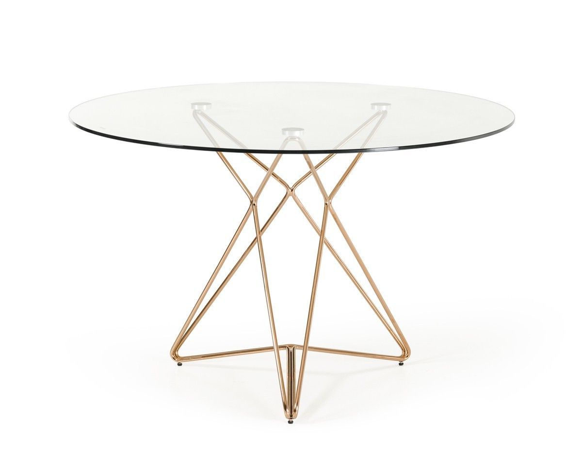 Modern Clear Round Glass Top Gold Stainless Steel Base Pertaining To Well Known Modern Gold Dining Tables With Clear Glass (Photo 1 of 25)