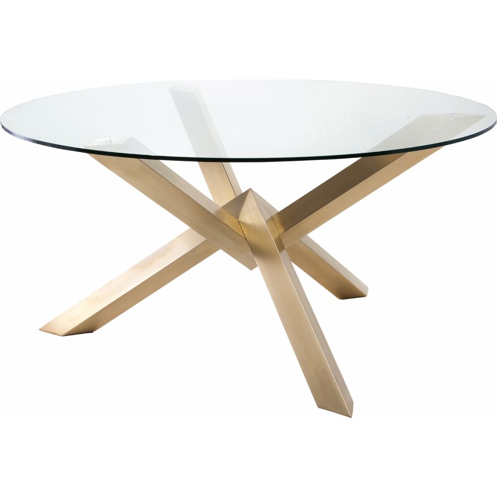Modern Gold Dining Tables With Clear Glass Regarding Most Up To Date Costa 72" Round Dining Table W/ Geometric Brushed Gold (Photo 9 of 25)