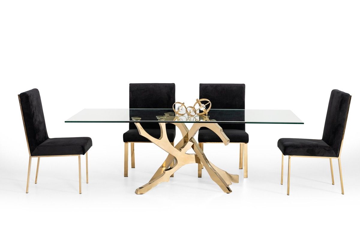 Modrest Legend Modern Glass & Gold Dining Table Throughout Most Recent Modern Gold Dining Tables With Clear Glass (Photo 7 of 25)