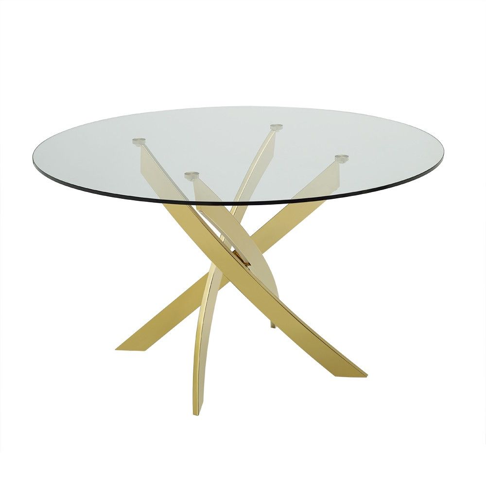 Modrest Pyrite – Modern Round Glass Dining Table For Latest Modern Gold Dining Tables With Clear Glass (Photo 23 of 25)