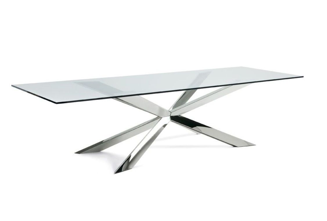 Most Current Gabbi Glass Dining Table With Stainless Steel Legs 210cm Inside Glass Dining Tables With Metal Legs (View 8 of 25)