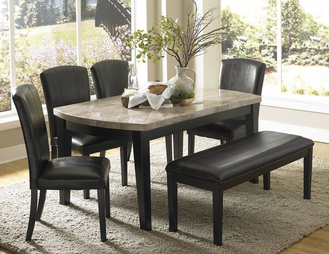 Most Popular Dining Tables With White Marble Top Intended For Impressive Black Dining Set Ideas Black Leather Dining Chair (View 8 of 25)
