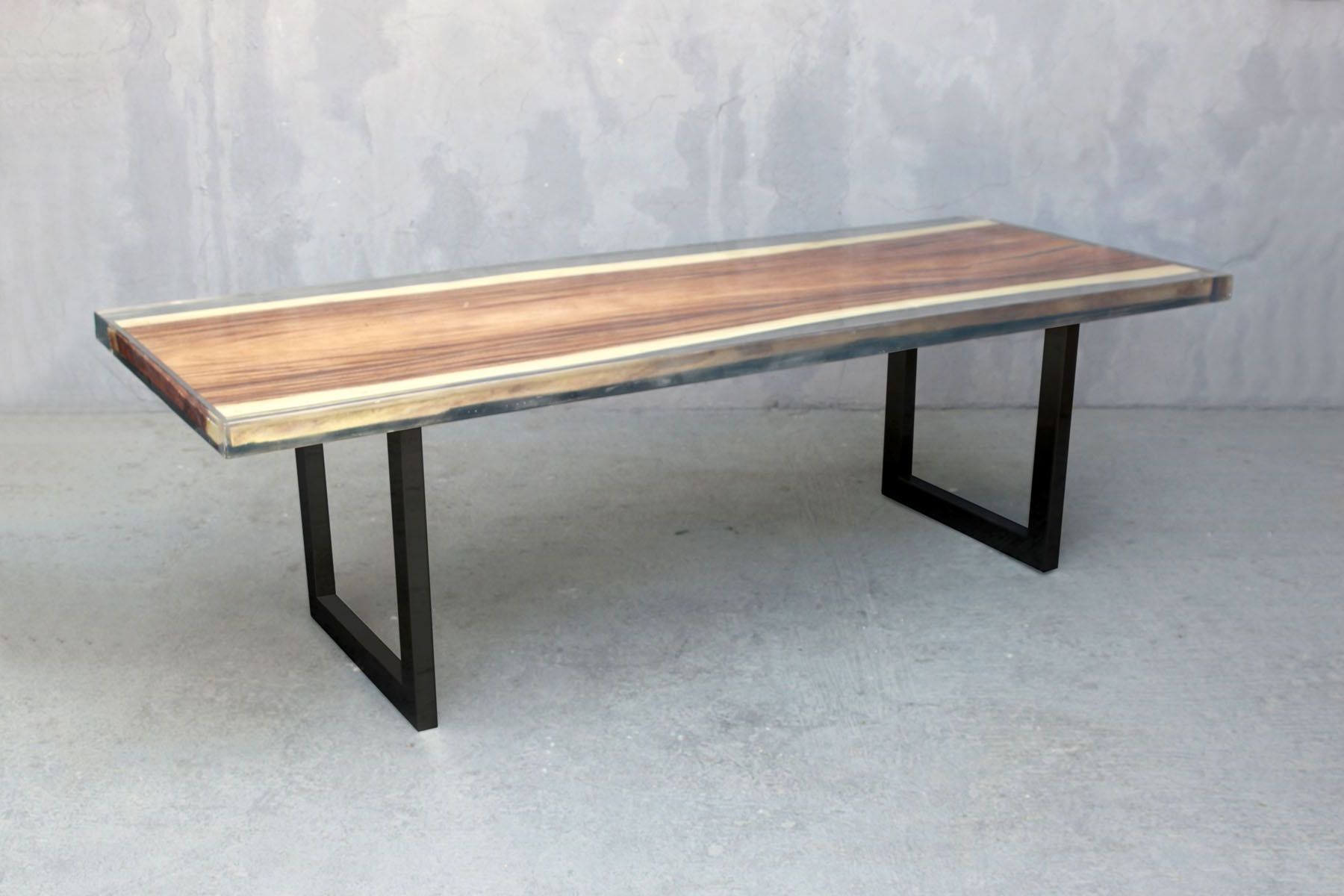 Most Recent Acacia Dining Tables With Black Legs Within Acacia Wood Slab Dining Table With Clear Resin And Black (View 7 of 25)