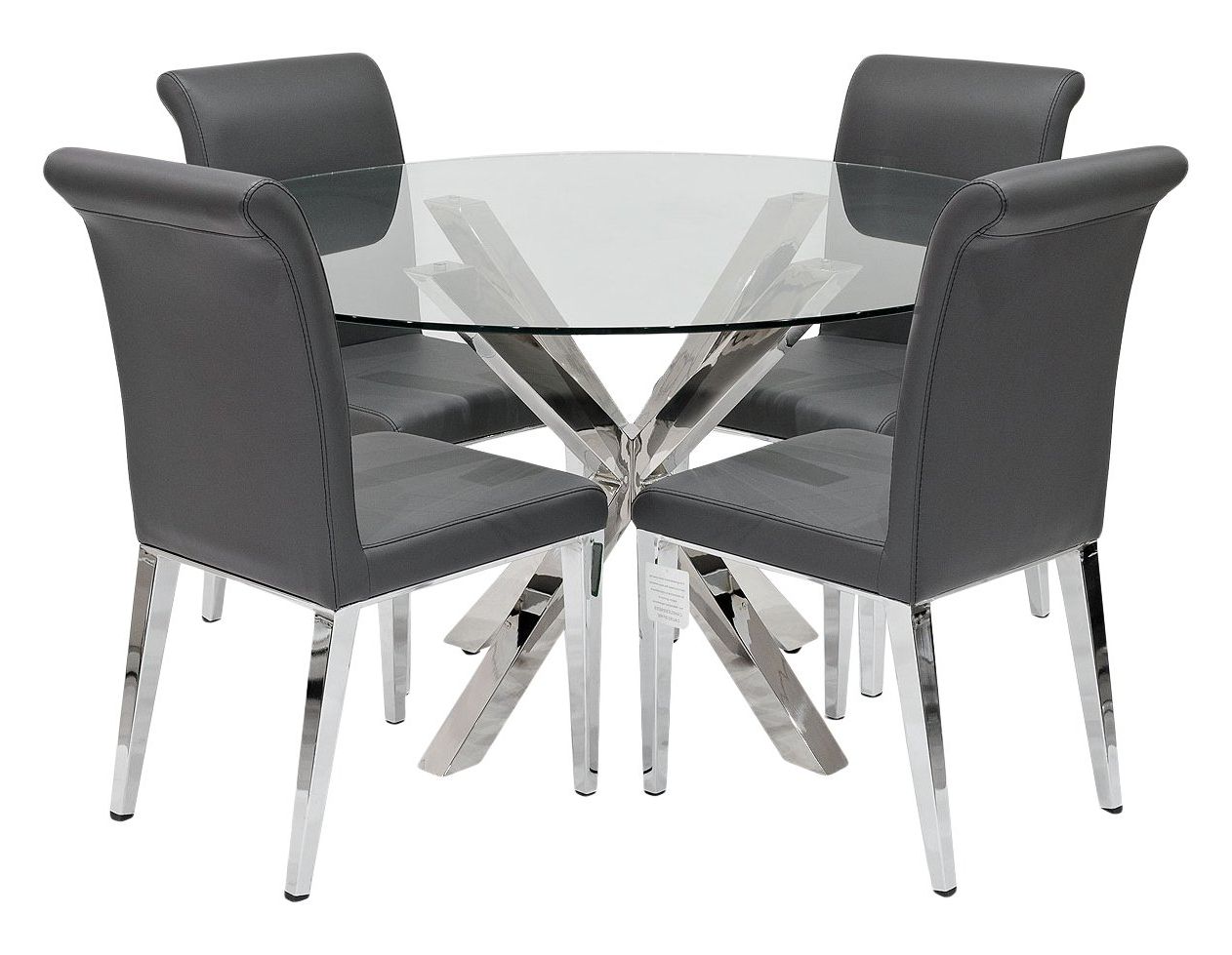 Most Recent Eames Style Dining Tables With Chromed Leg And Tempered Glass Top For Febland Crossly Table With 4 Dark Grey Kirkland Dining (Photo 8 of 25)