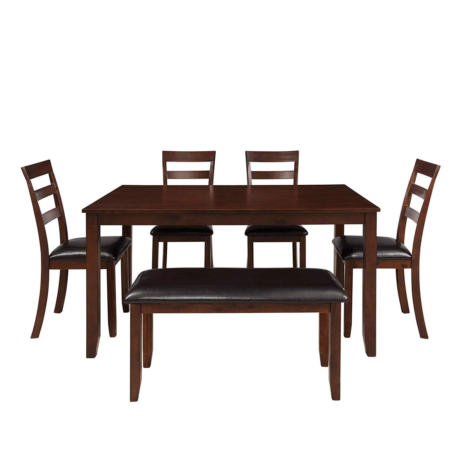 Most Up To Date Contemporary 6 Seating Rectangular Dining Tables With Dinning Room Set For 6 With Bench,julyfox 6 Piece Wood Rectangular Kitchen  Table With 4 Pu Leather Padded Chairs And 1 Upholstered Dinning Bench For 6 (Photo 16 of 25)