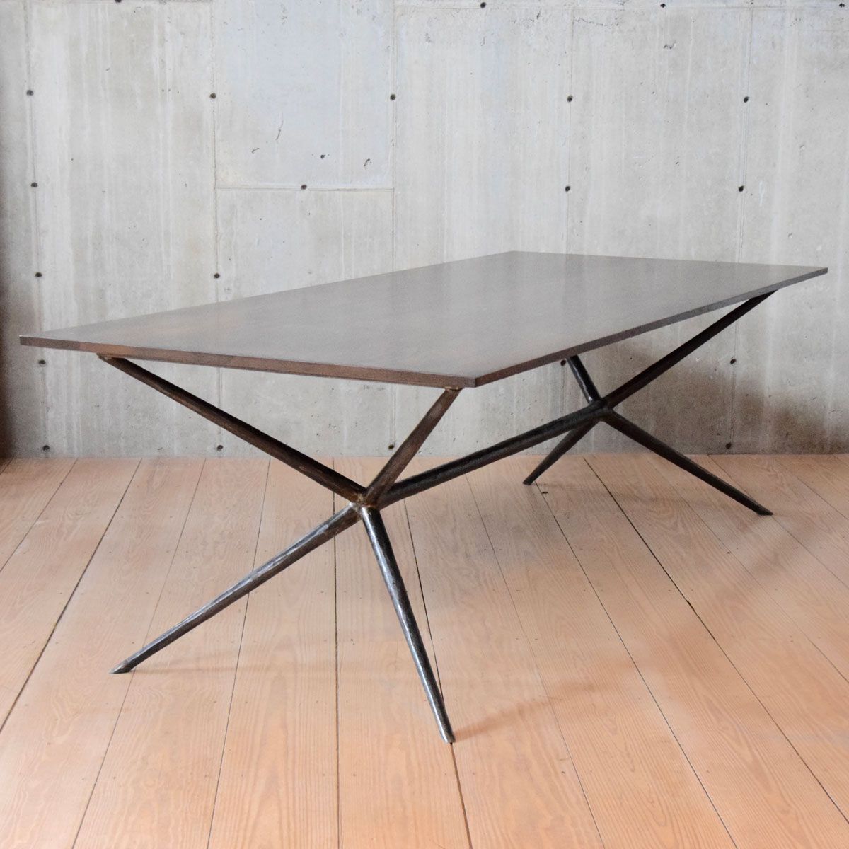 Most Up To Date Dining Tables With Stained Ash Walnut Within Italian Job 96" Dining Table, Blackened Steel, Walnut Stained Ash Top,  Chamfered Edge (View 18 of 25)