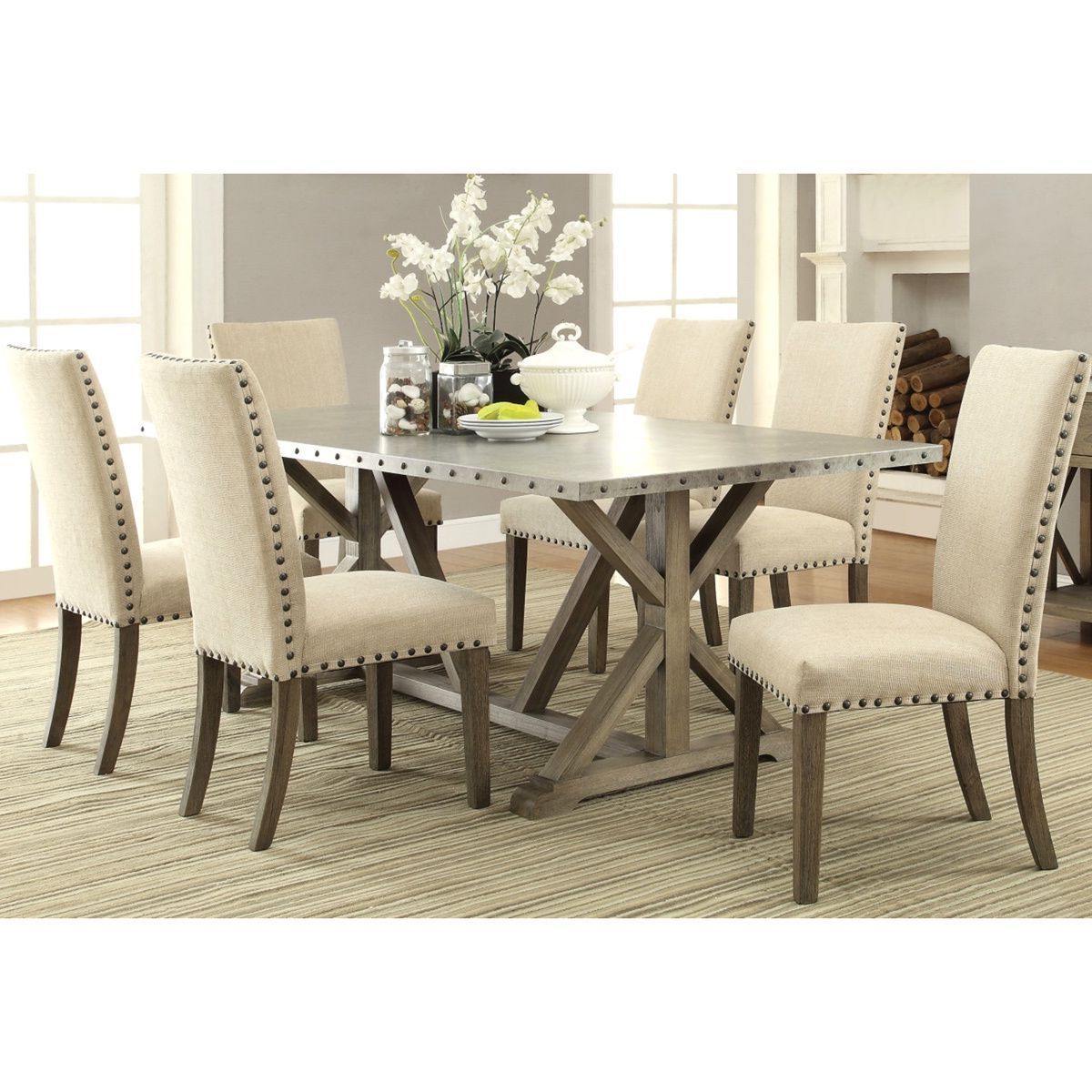 Most Up To Date Transitional Driftwood Casual Dining Tables Regarding Rosemarin Transitional Driftwood And Metal Dining Set (1 (Photo 1 of 25)