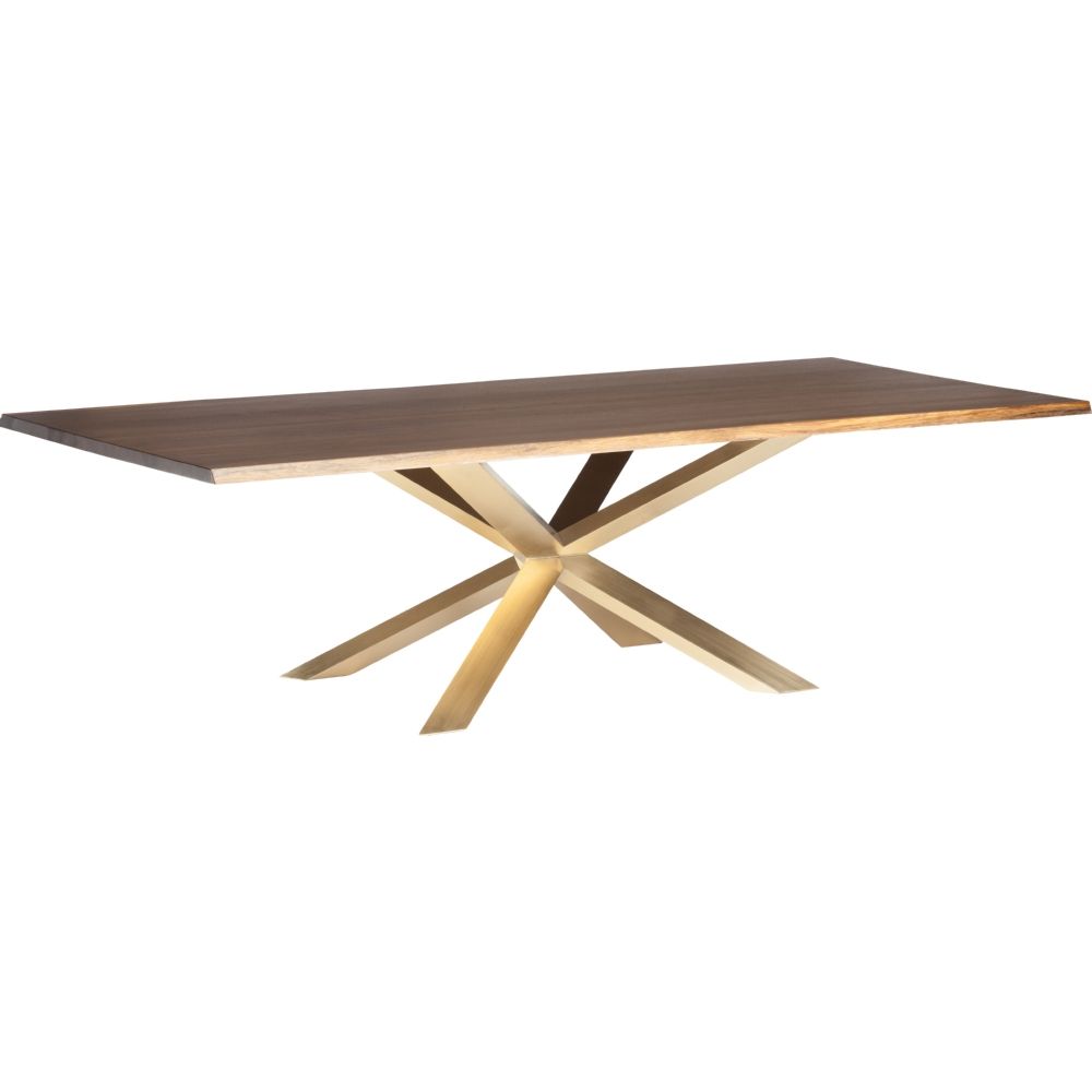 Newest Couture 112" Dining Table W/ Seared Oak Top On Brushed Gold Regarding Dining Tables In Seared Oak With Brass Detail (View 20 of 25)