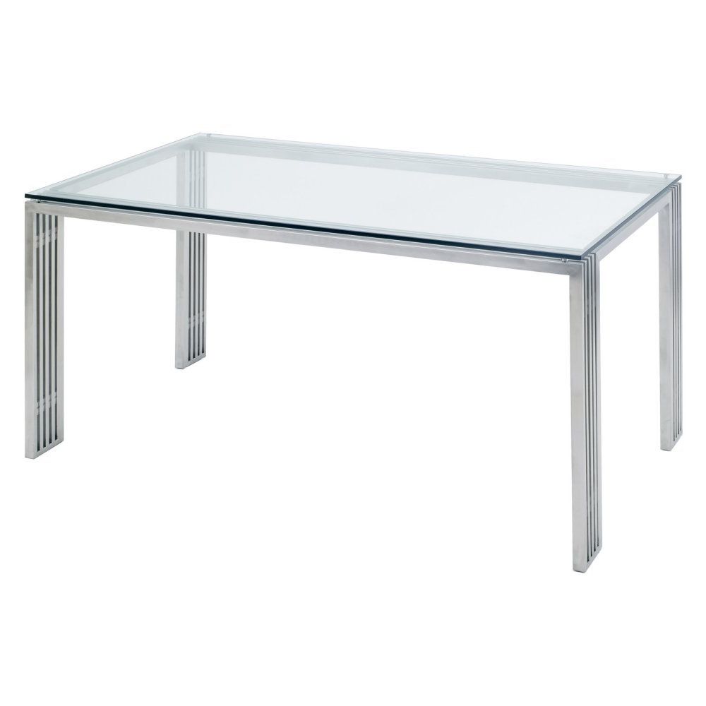 Nuevo Glass Top Dining Table In Silver Within Most Popular Dining Tables With Brushed Stainless Steel Frame (Photo 7 of 25)