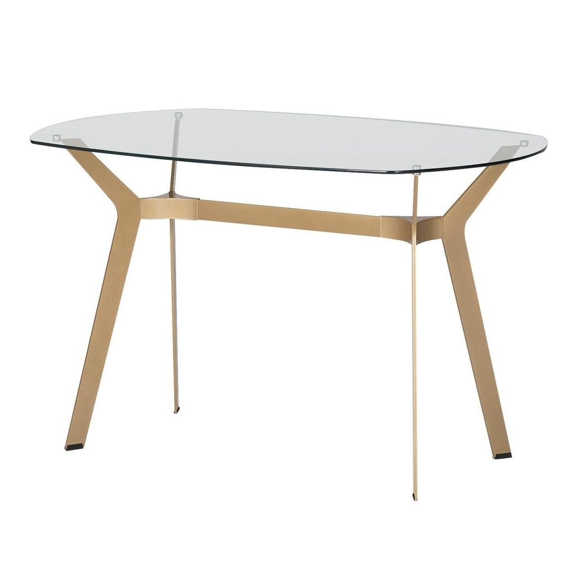 Offex Home Archtech 60" Modern Dining Table/desk In Gold/clear Glass Throughout Widely Used Modern Gold Dining Tables With Clear Glass (View 4 of 25)