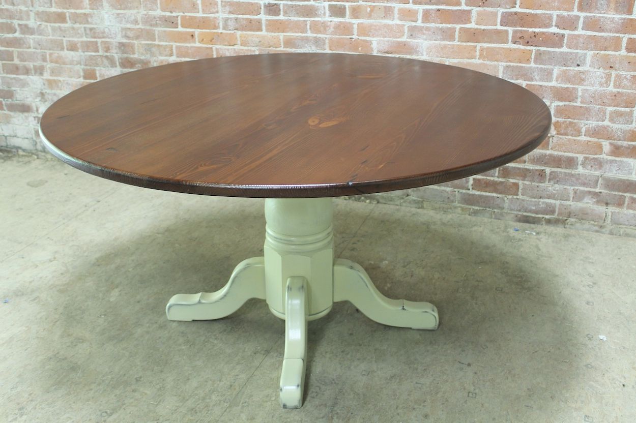 Popular 54" Round Rustic Farm Table – Ecustomfinishes With Regard To Rustic Pine Small Dining Tables (View 24 of 25)