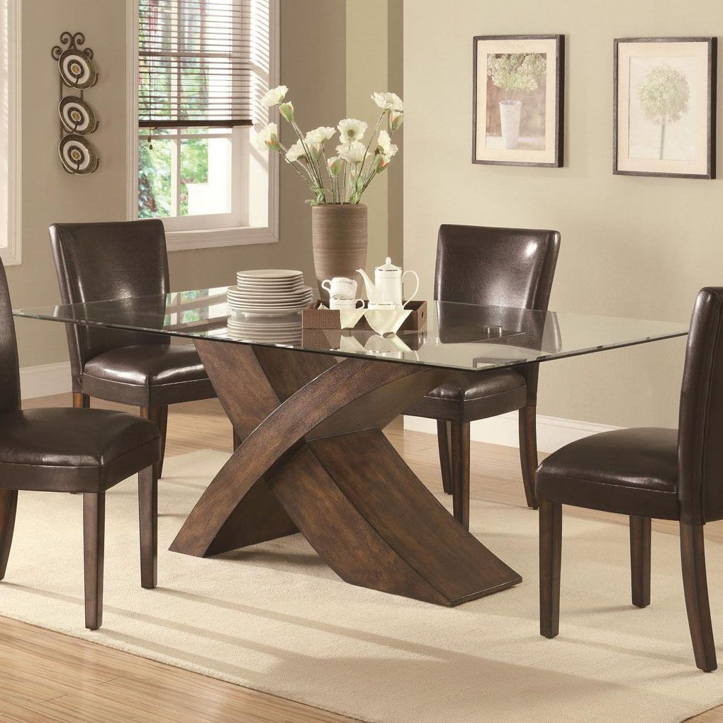 Popular Rectangular Glasstop Dining Tables Regarding Classic Elegant Solid Wood Base Rectangular Glass Top Dining (Photo 1 of 25)