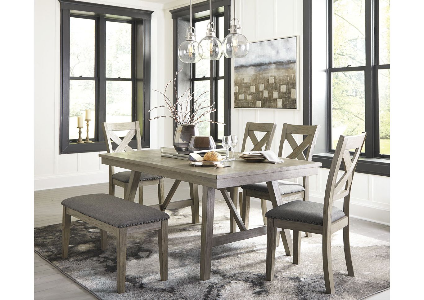 Preferred Coaster Contemporary 6 Seating Rectangular Casual Dining Tables Pertaining To Johnson's Furniture Aldwin Gray Dining Table W/4 Side Chairs (View 24 of 25)