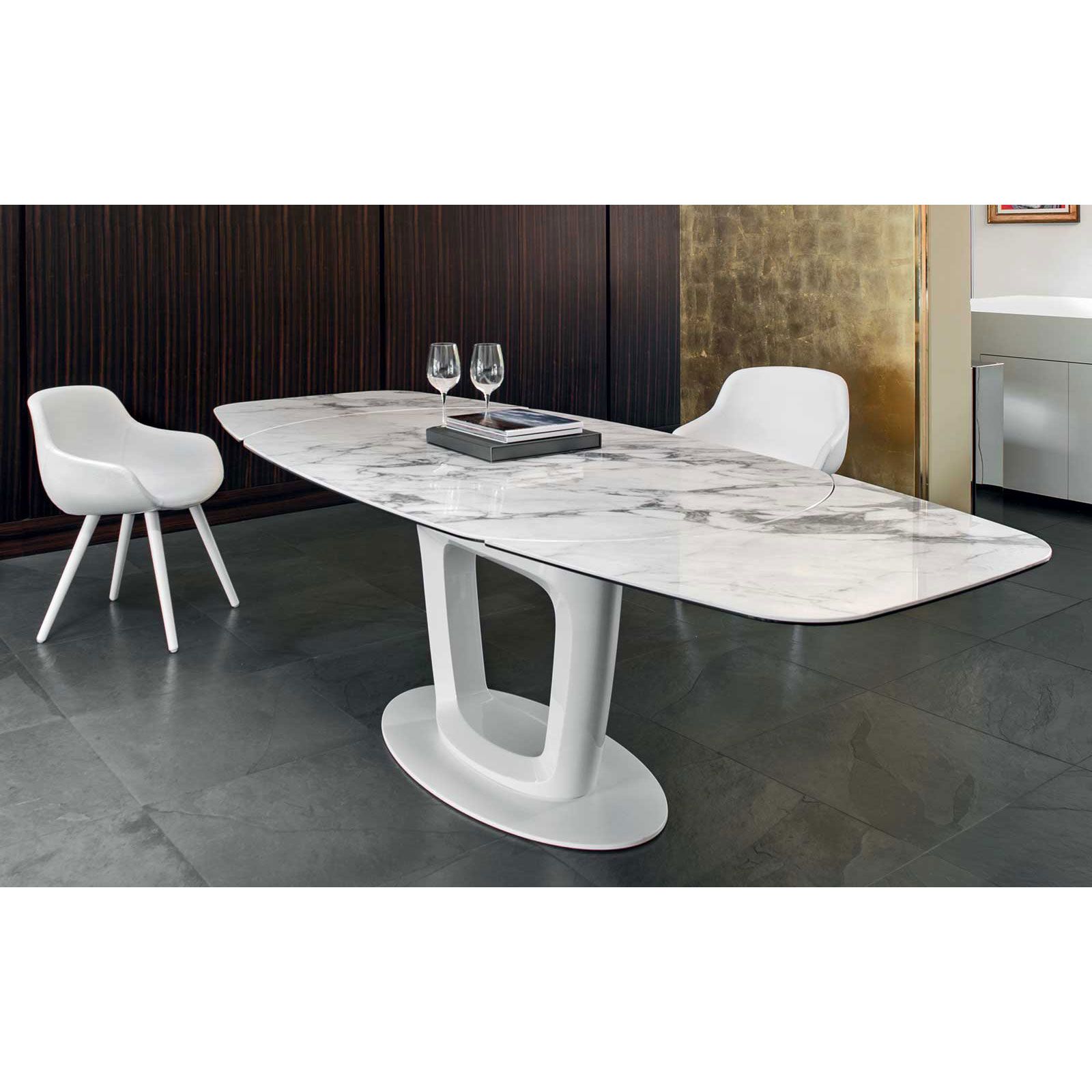 Preferred Dining Tables With White Marble Top For Orbital Cs4064 Ceramic White Marble Top Extendable Dining (Photo 9 of 25)