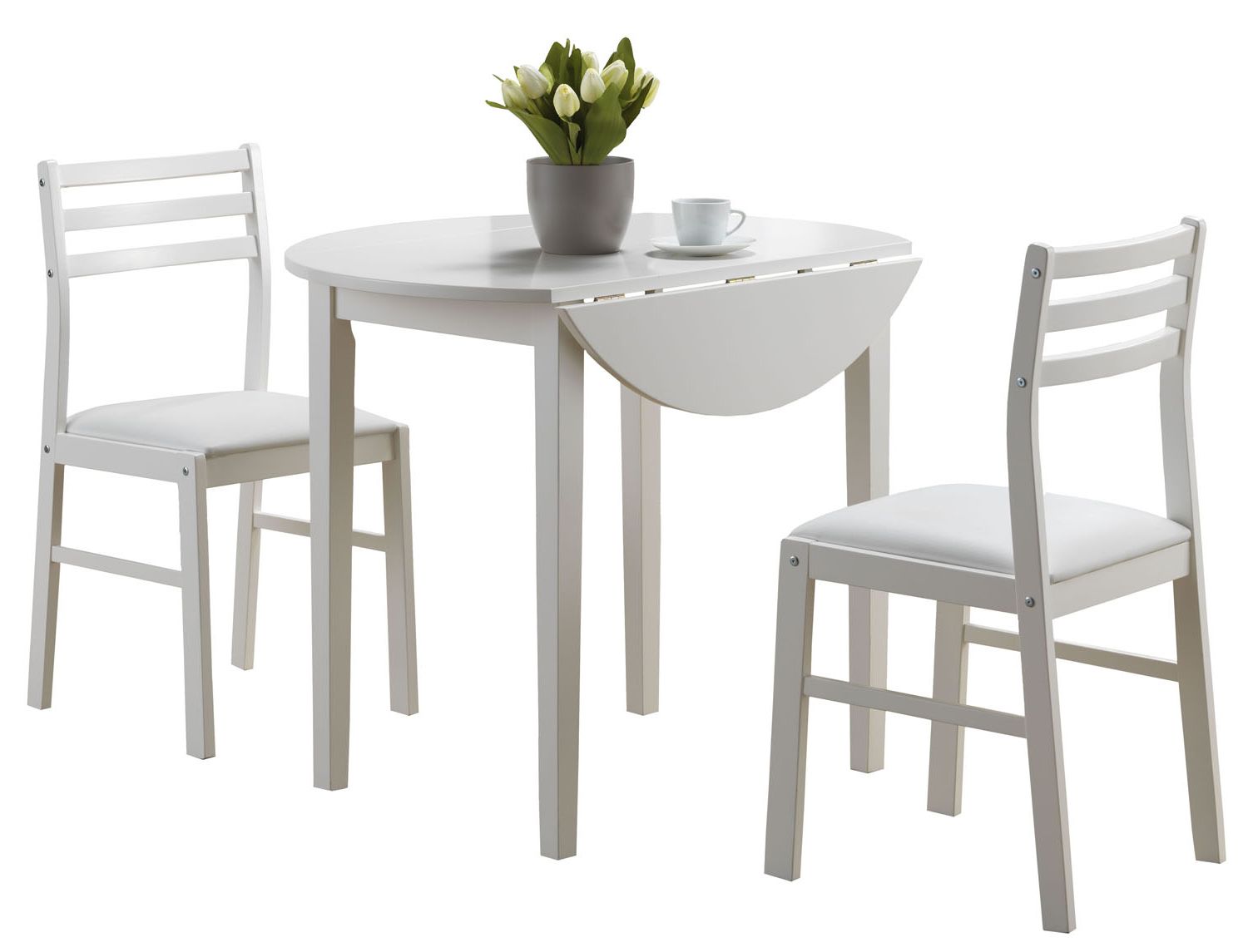 Preferred Only $233.33 Dining Set – 3 Pieces Set / White With A 36"dia Regarding Transitional 3 Piece Drop Leaf Casual Dining Tables Set (Photo 9 of 25)