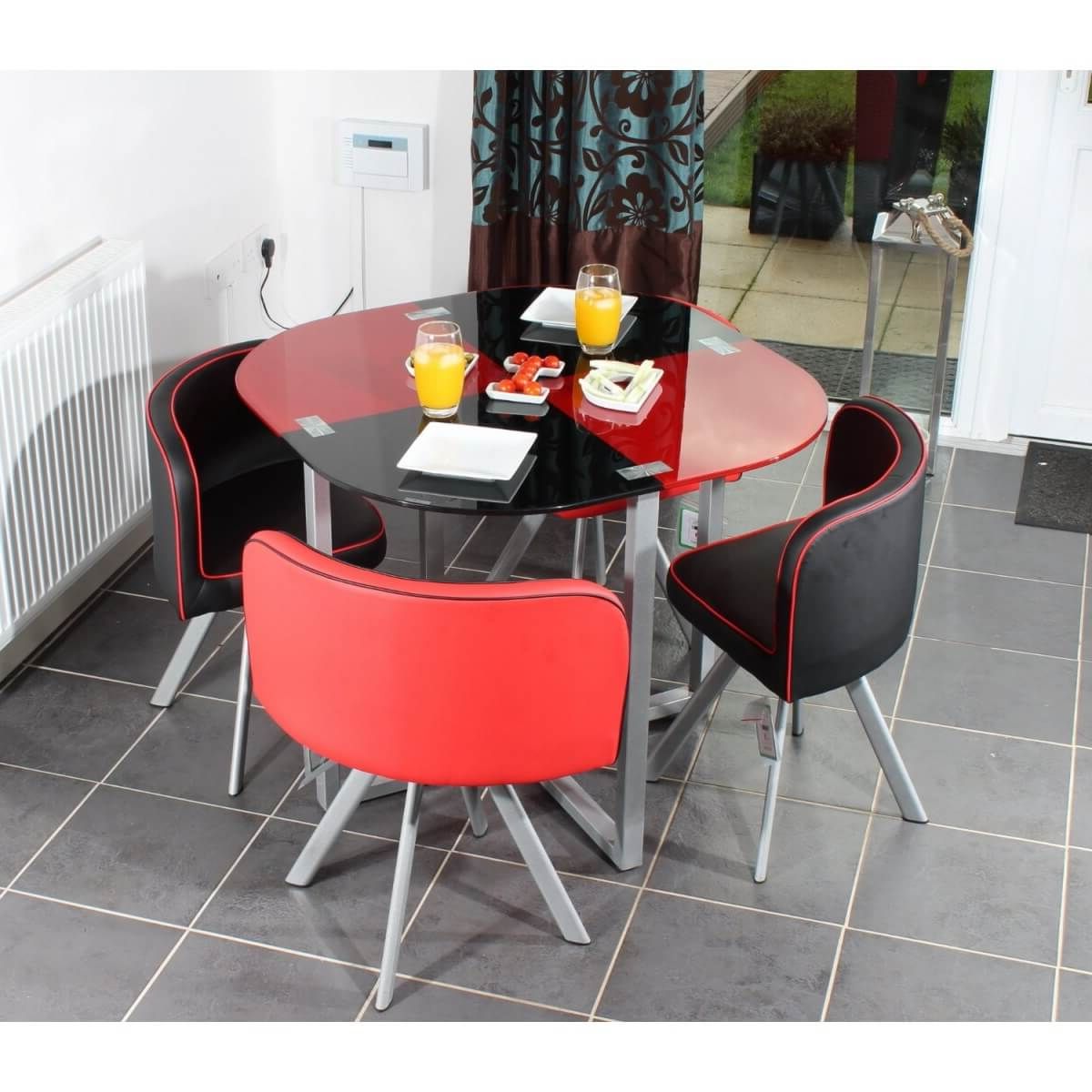 Retro Round Glasstop Dining Tables Throughout Well Known Round Red And Black Glossy Dining Table Addedthree Retro (View 12 of 25)