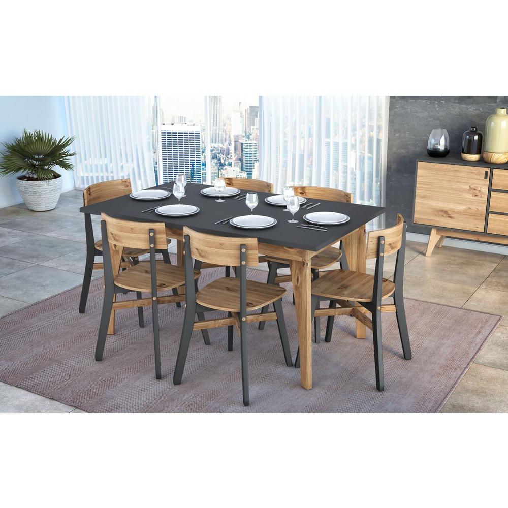 Rustic Mid Century Modern 6 Seating Dining Tables In White And Natural Wood Pertaining To Well Liked Manhattan Comfort Jackie Dark Grey And Natural Wood 6 Seat (Photo 9 of 25)