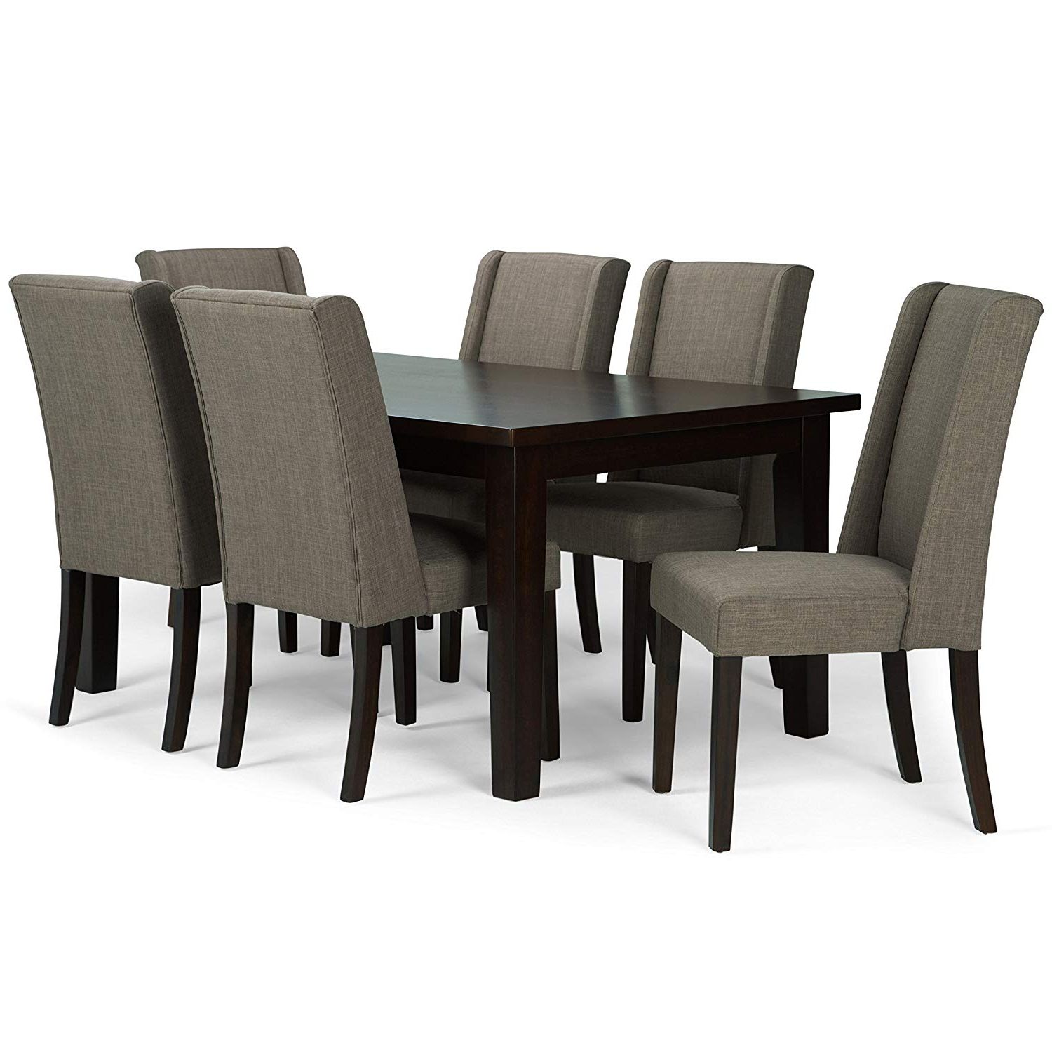 Simpli Home Axcds7sb Lml Sotherby Contemporary 7 Piece Dining Set With 6  Upholstered Dining Chairs In Light Mocha Linen Look Fabric And 66 Inch Wide For Most Recent Contemporary 6 Seating Rectangular Dining Tables (View 1 of 25)