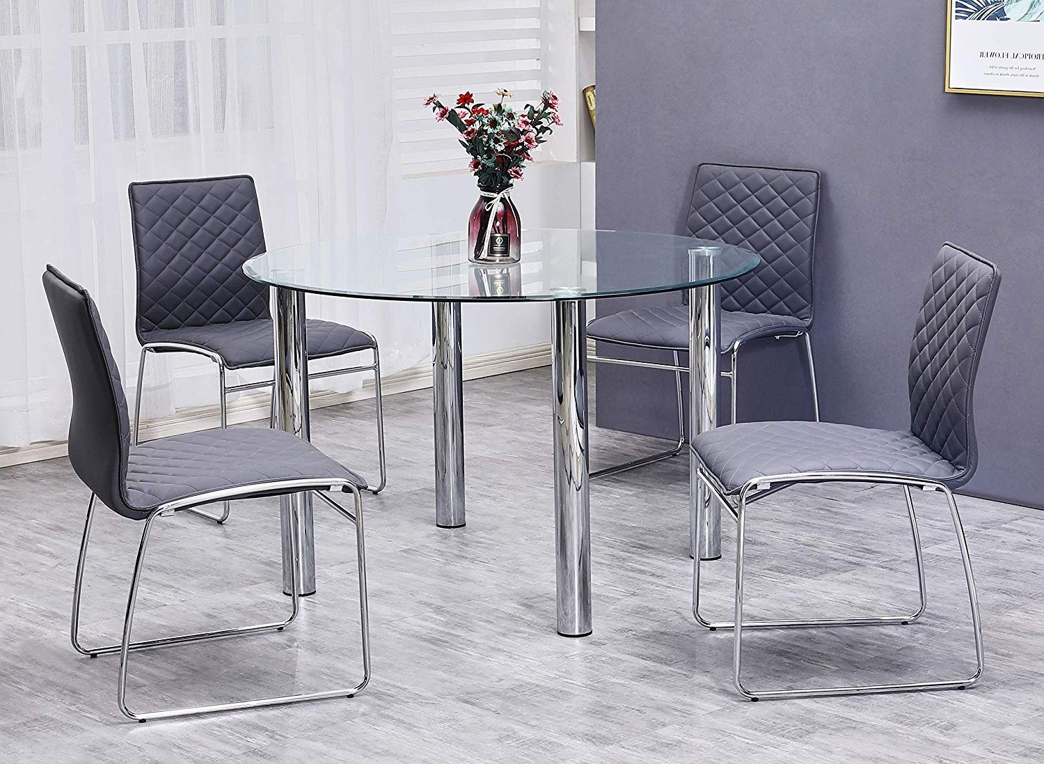 Well Known 4 Seater Round Wooden Dining Tables With Chrome Legs Regarding Amazon – Best Master Furniture Tarina 5 Pcs Round Glass (Photo 6 of 25)