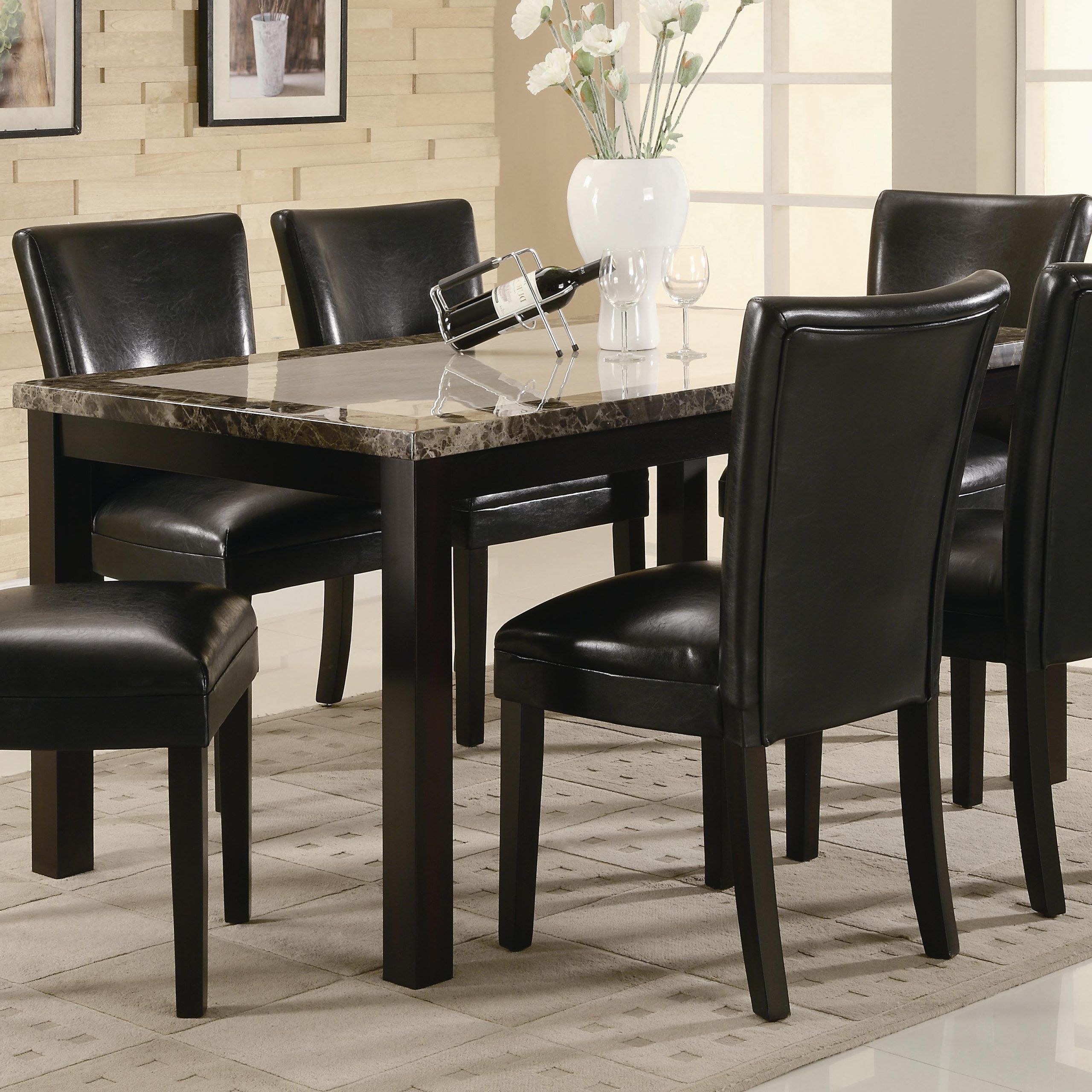 Well Known Cappuccino Finish Wood Classic Casual Dining Tables For Carter Casual Cappuccino Wood Faux Marble Dining Table (View 13 of 25)