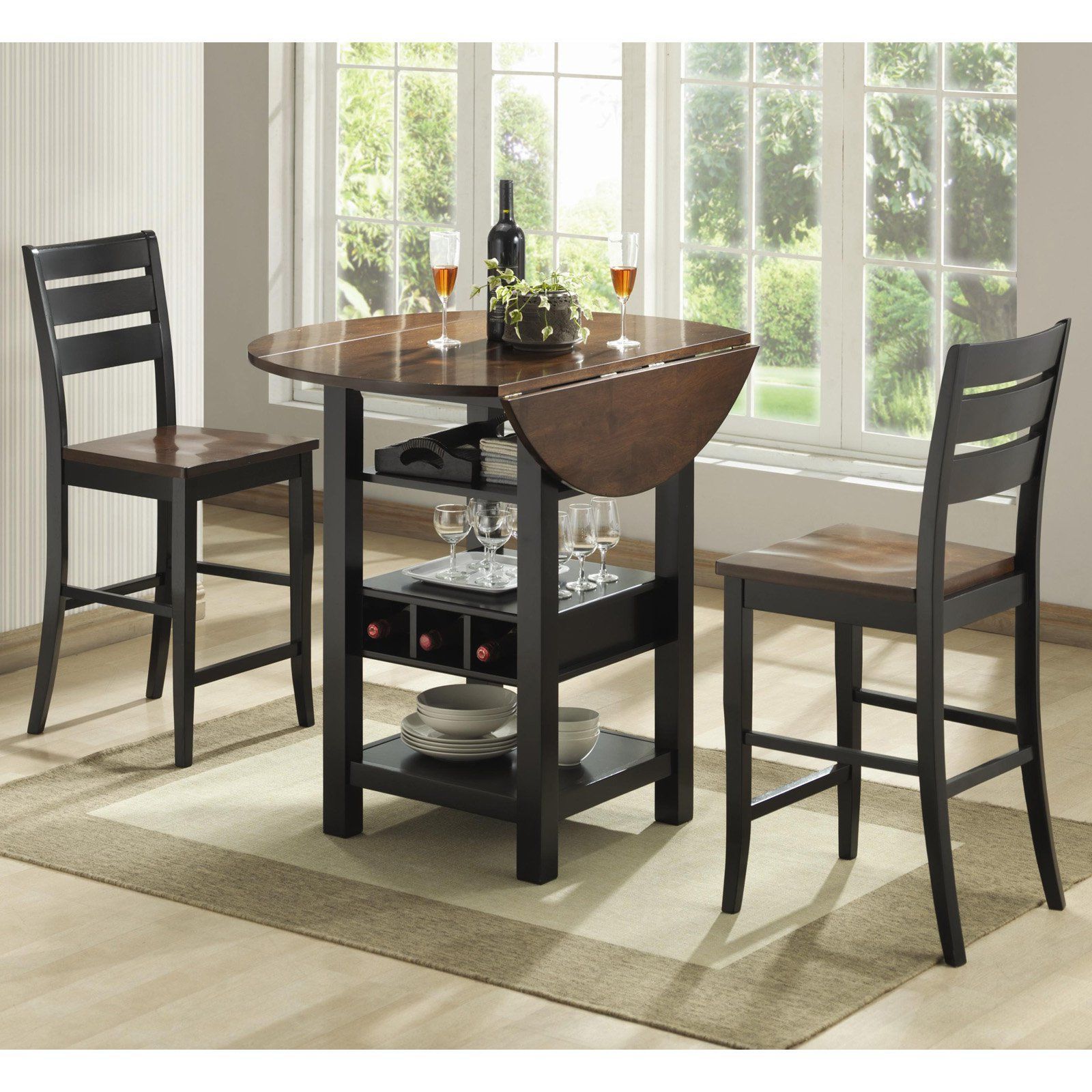 Well Known Ridgewood 3 Pc. Counter Height Drop Leaf Dining Set – Black Regarding Transitional 3 Piece Drop Leaf Casual Dining Tables Set (Photo 5 of 25)