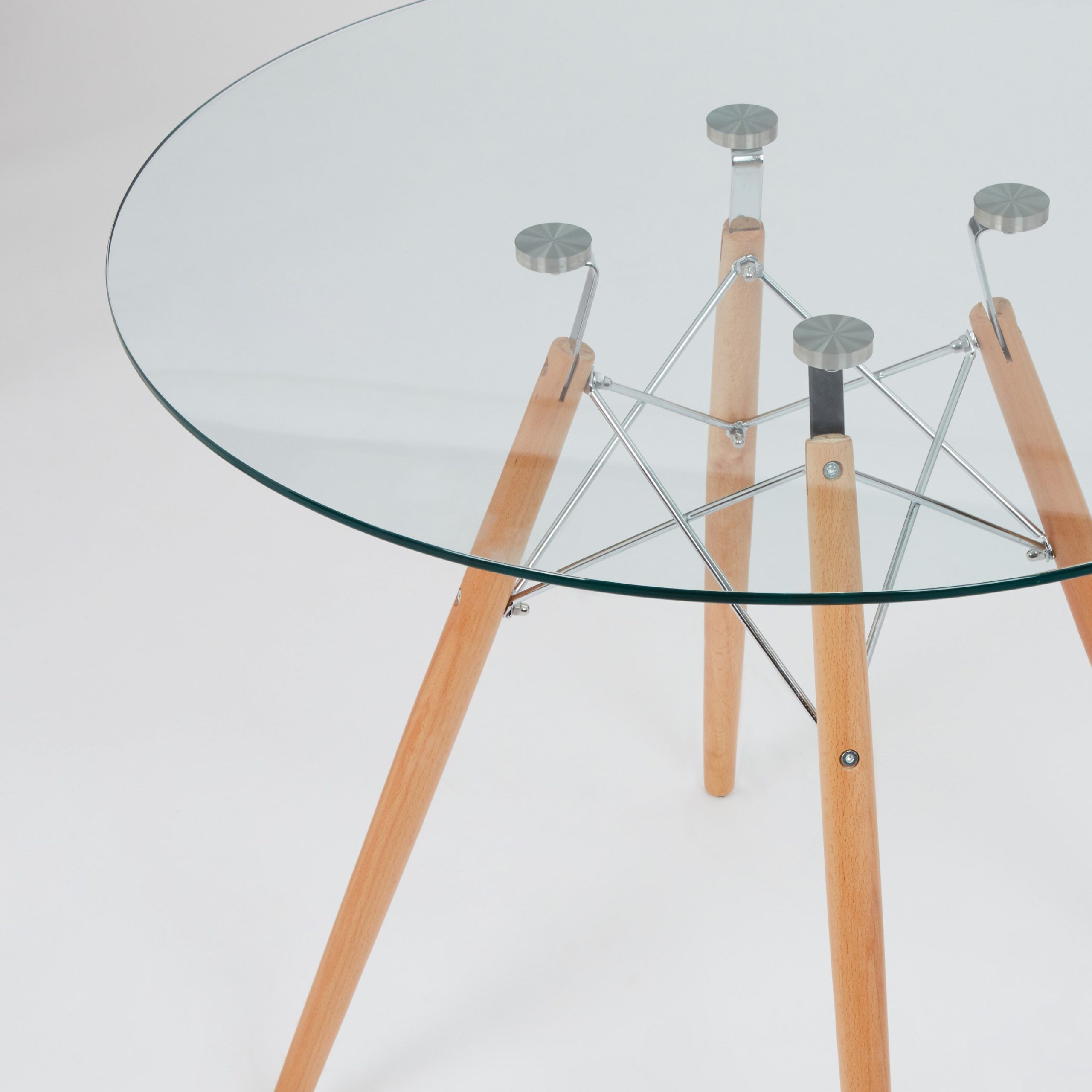 Widely Used Eames Style Dining Tables With Chromed Leg And Tempered Glass Top For Dining Glass Table With Beechwood Legs (size: 80cm (View 10 of 25)