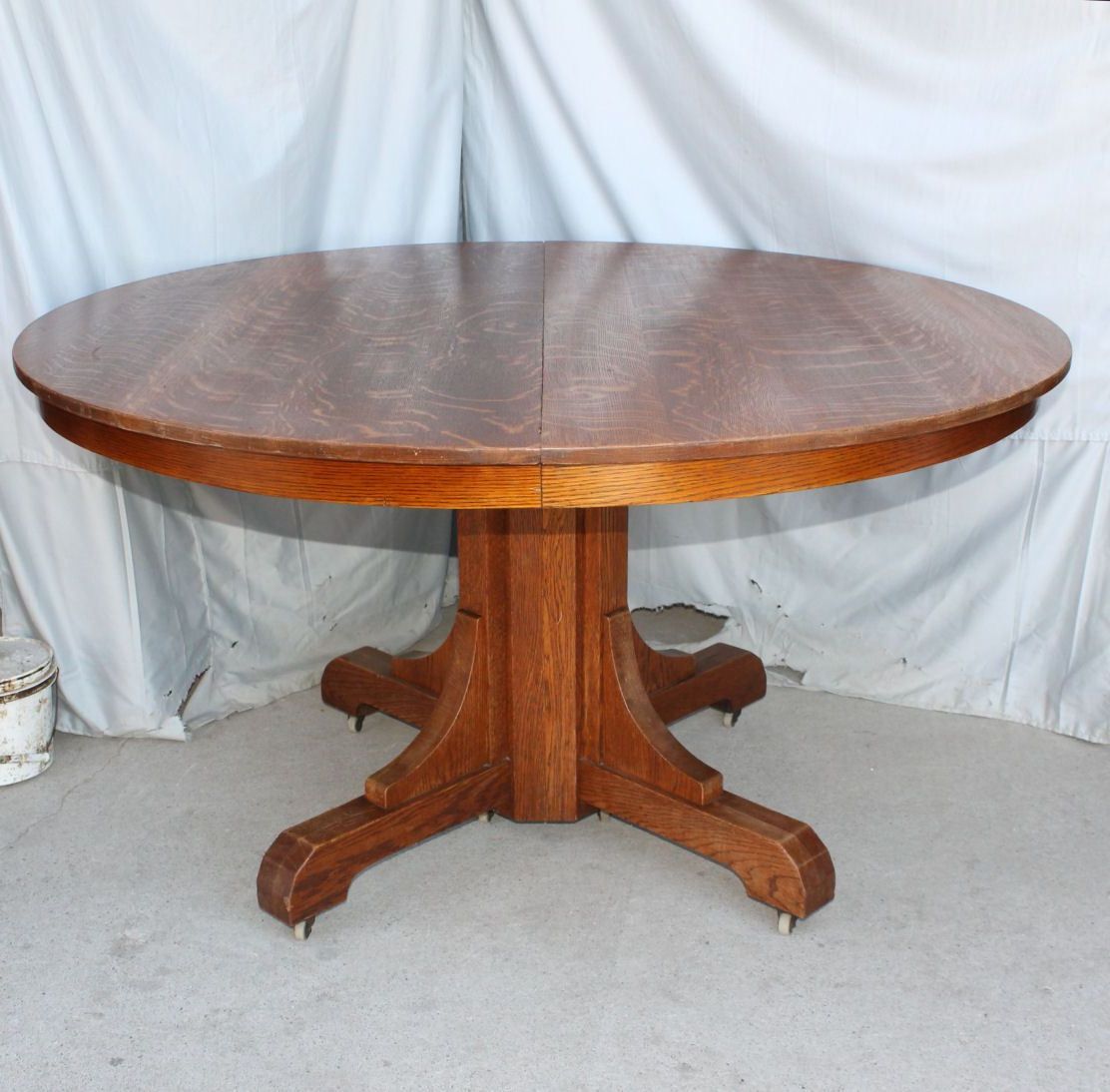 Wood Kitchen Dining Tables With Removable Center Leaf For Favorite Details About Antique Mission Oak Dining Round Table Gustav (View 7 of 25)