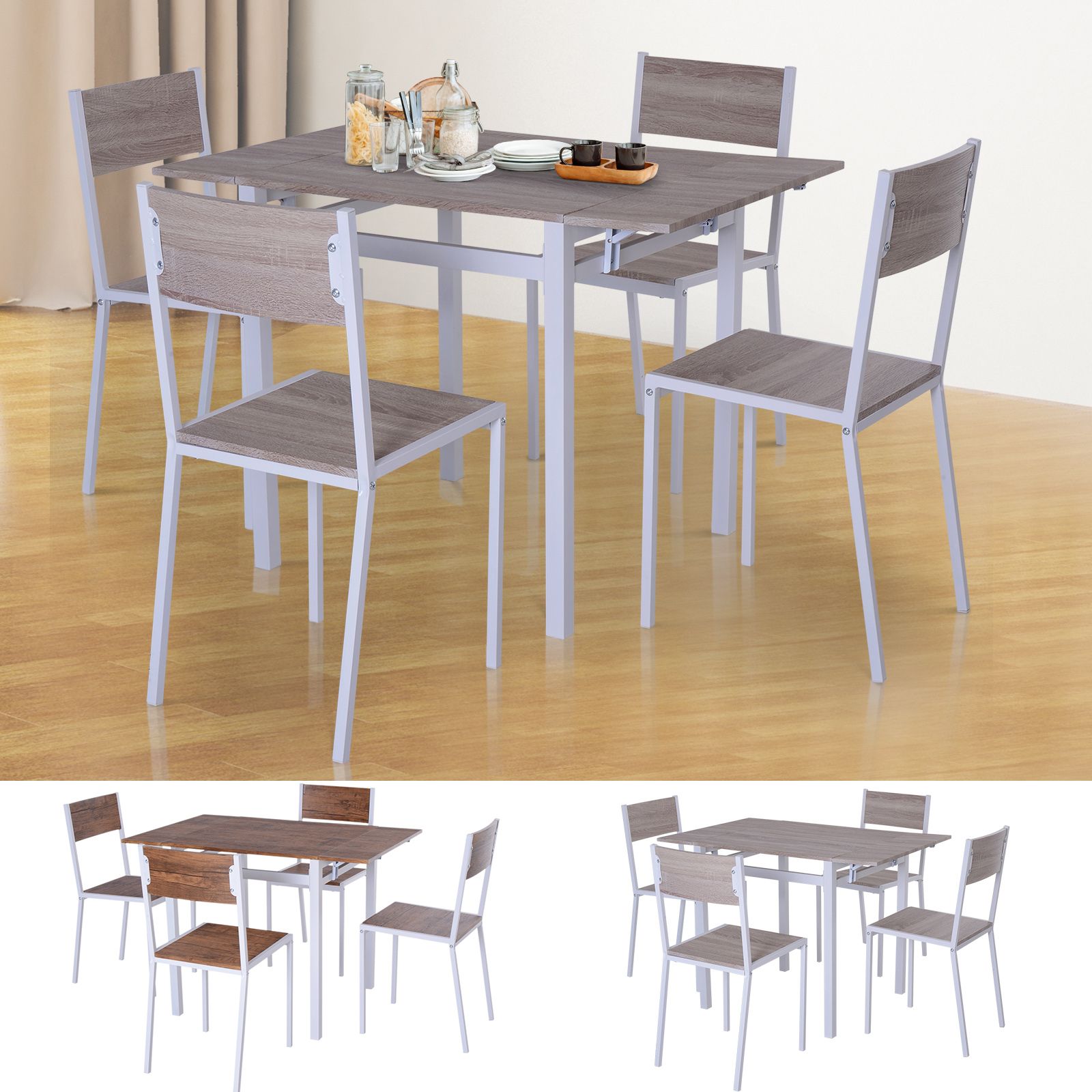 Wood Kitchen Dining Tables With Removable Center Leaf For Well Liked Details About 5 Pc Extending Drop Leaf Counter Height Dining Set Table & 4  Chairs Kitchen (View 22 of 25)
