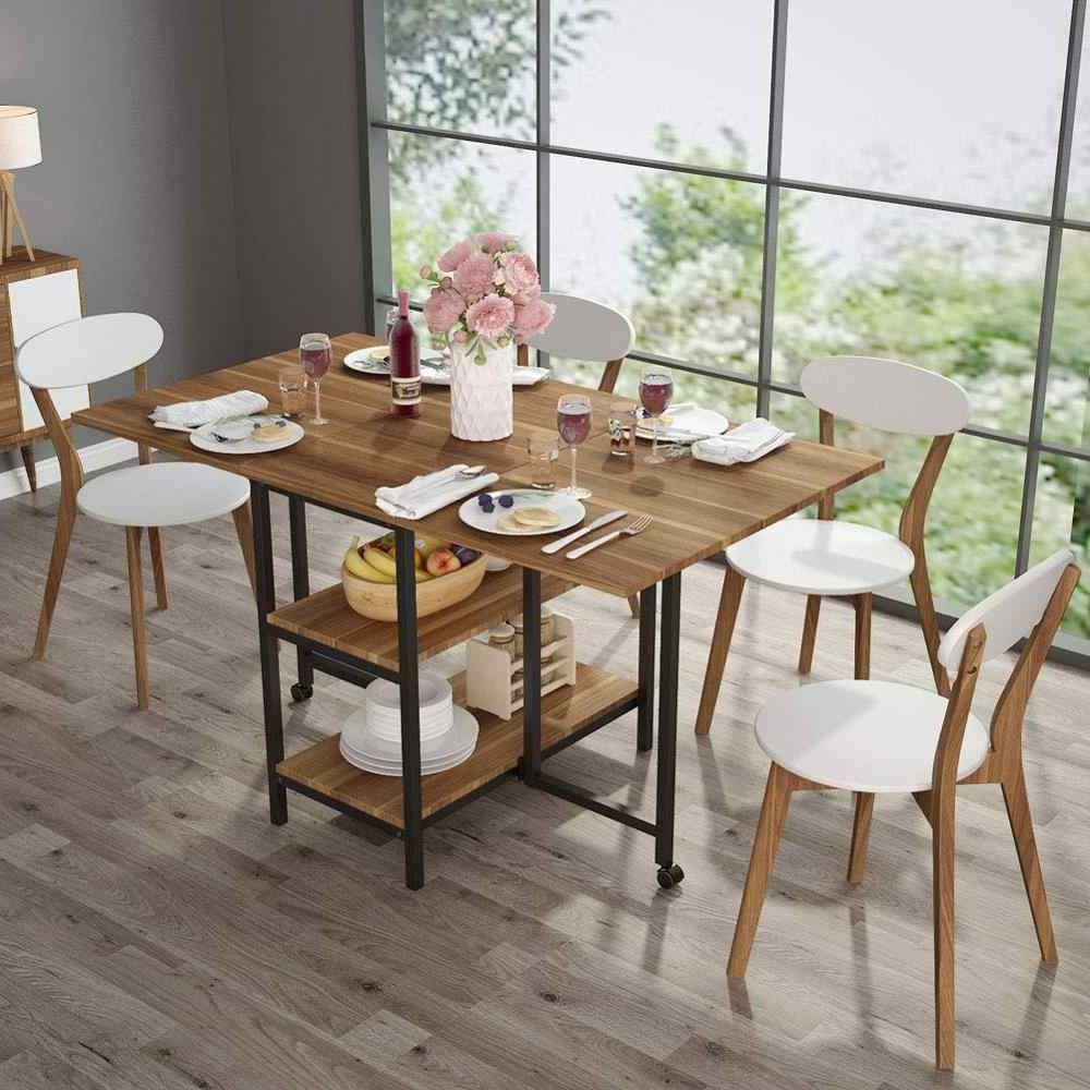 Wood Kitchen Dining Tables With Removable Center Leaf Inside Most Up To Date Folding Dining Table Expandable Double Drop Leaf 2 Tier (Photo 14 of 25)