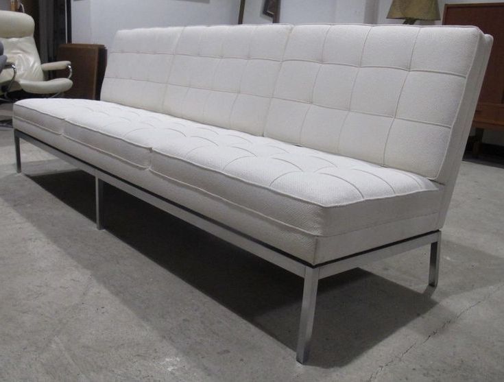 2017 Florence Knoll Model 67 Armless White Upholstered Sofa Intended For Florence Mid Century Modern Right Sectional Sofas (View 21 of 25)