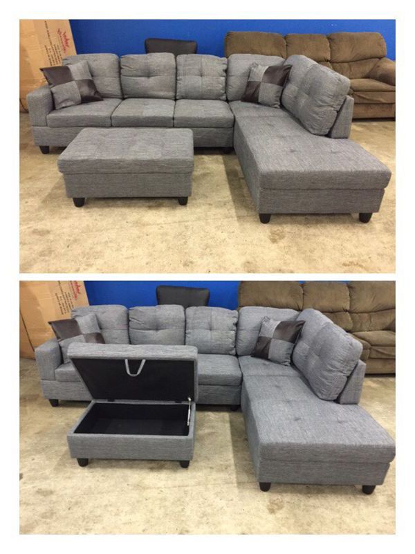 2017 Modern Grey Linen Sectional Couch For Sale In Kirkland, Wa With Regard To Gneiss Modern Linen Sectional Sofas Slate Gray (View 14 of 25)