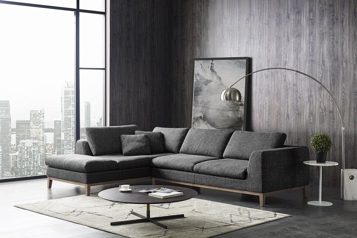 2018 Divani Casa Hickman Modern Dark Grey Fabric Sectional Sofa Within Sectional Sofas In Gray (View 21 of 25)
