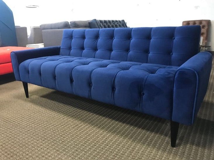 2018 Dove Mid Century Sectional Sofas Dark Blue For Mid Century Modern Blue Velvet Tufted Sofa (Photo 1 of 25)