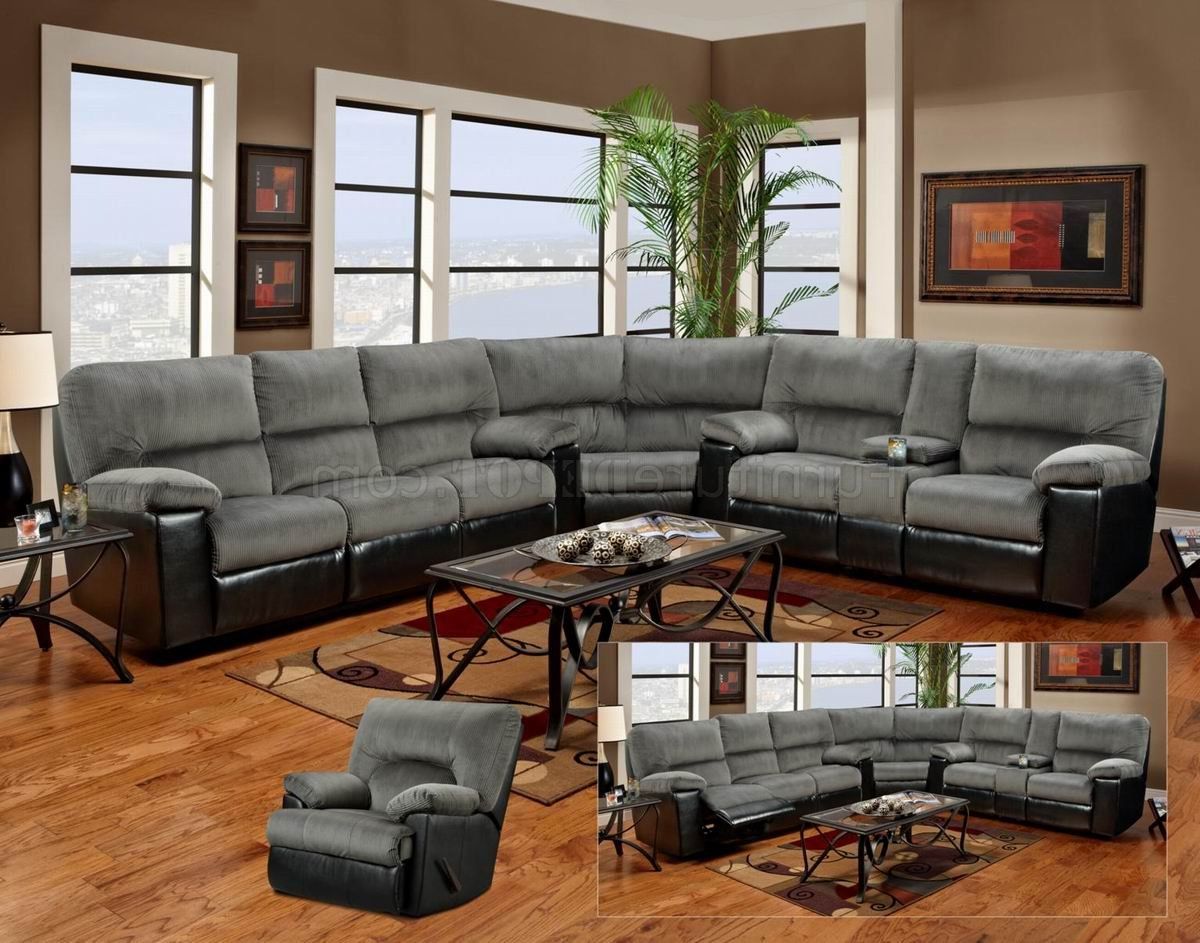 2018 Sectional Sofas In Gray Throughout Grey Fabric & Black Vinyl Modern Sectional Sofa W/options (View 24 of 25)