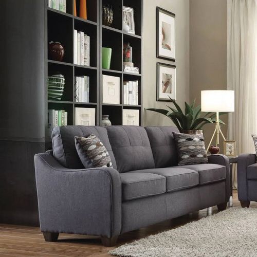 3 Seats Gray Linen Sectional Sofa Reversible Upholstery 2 With Latest Clifton Reversible Sectional Sofas With Pillows (Photo 10 of 25)