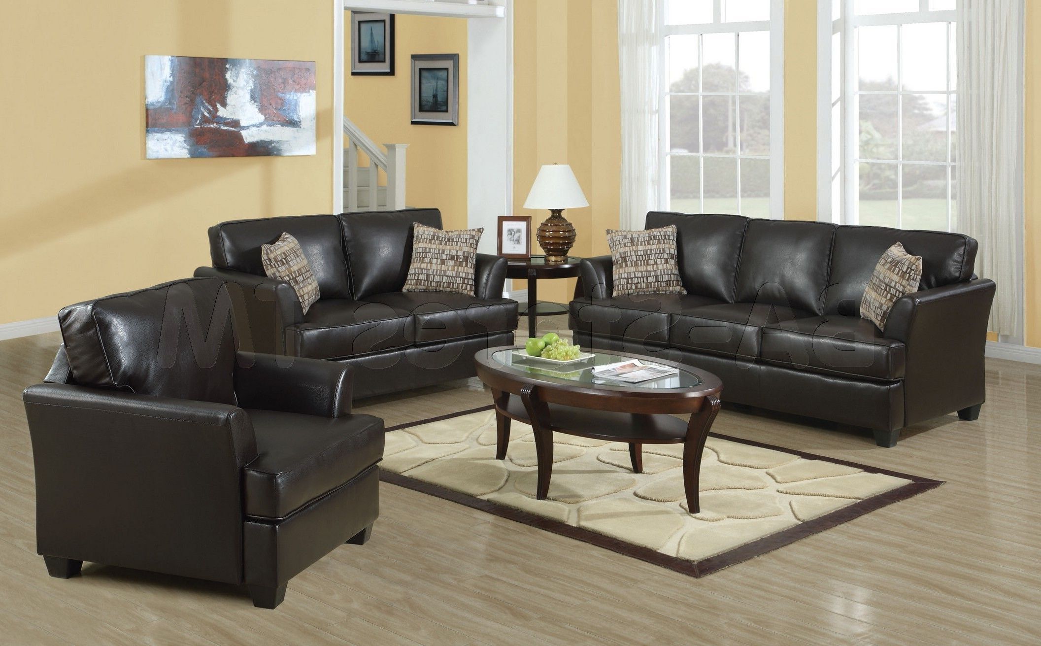 3Pc Bonded Leather Upholstered Wooden Sectional Sofas Brown Intended For Most Up To Date Chocolate Brown Bonded Leather 897 Collection 3 Pc Sofa (View 23 of 25)