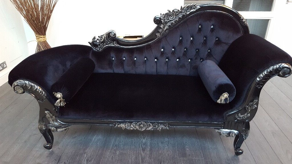 4pc French Seamed Sectional Sofas Velvet Black Inside Most Recent For Sale – Black Ornate French Velvet Chaise Longue (Photo 6 of 25)