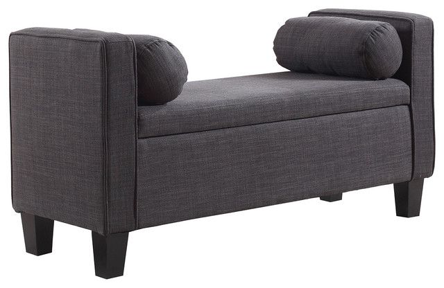 Aalia Upholstered Linen Storage Bench With Arms, Gray Intended For Well Known Antonio Light Gray Leather Sofas (View 4 of 15)
