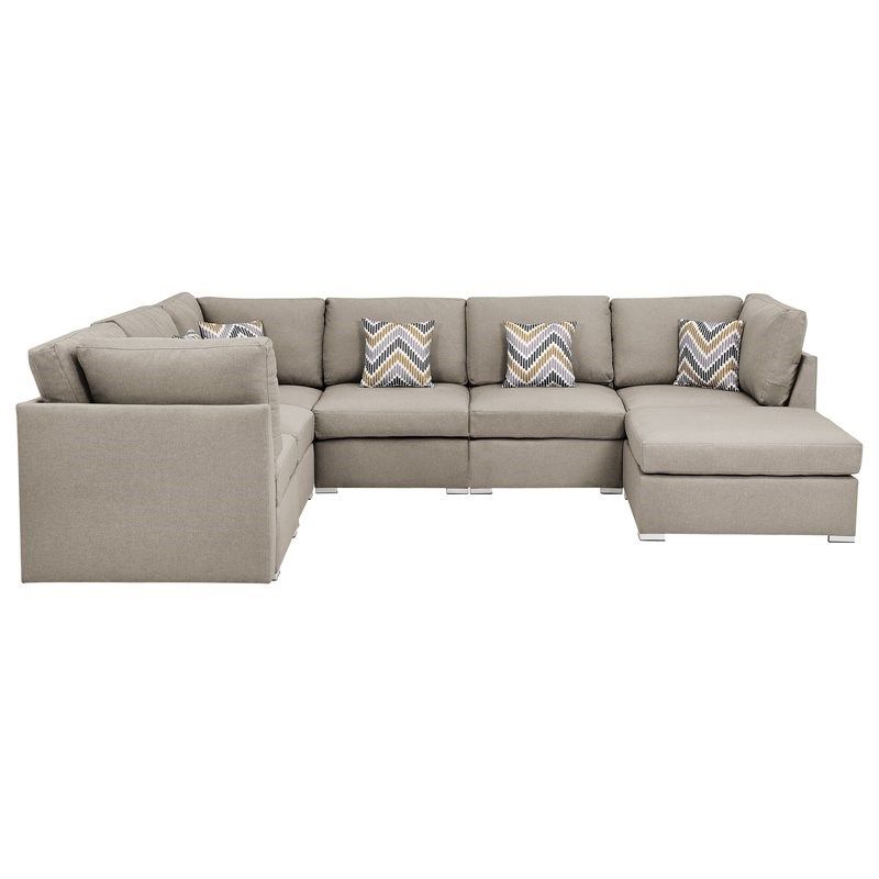 Amira Beige Fabric Reversible Modular Sectional Sofa With Within Well Liked Clifton Reversible Sectional Sofas With Pillows (View 13 of 25)