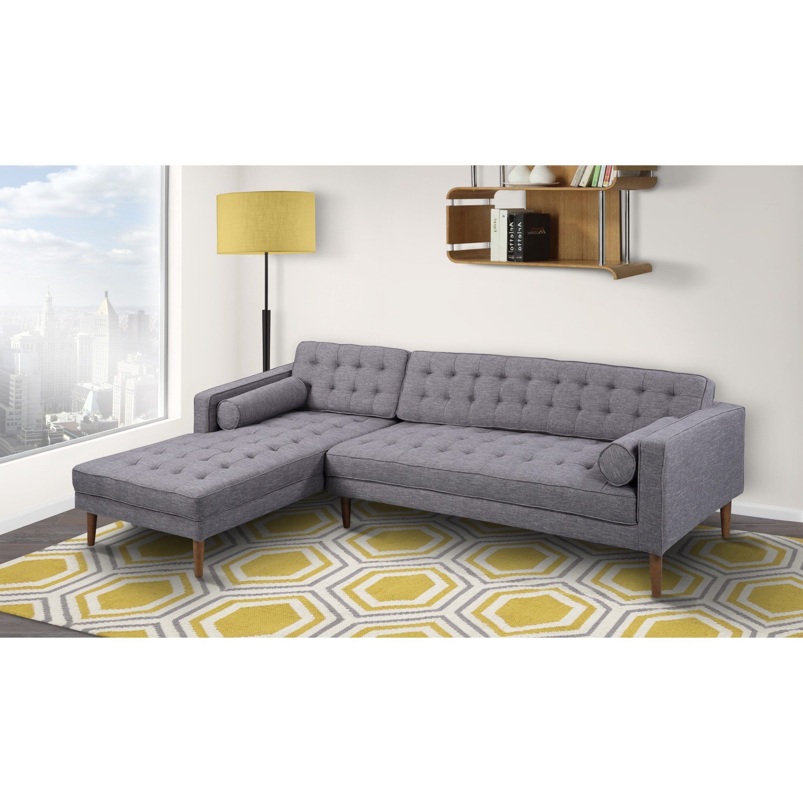 Armen Living Element Tufted Dark Grey Linen Sectional Sofa Throughout Most Up To Date Element Left Side Chaise Sectional Sofas In Dark Gray Linen And Walnut Legs (Photo 4 of 25)